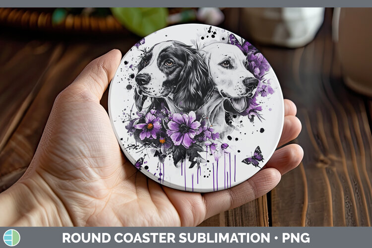GorgeousDogs 05 Purple Drips Round Coaster design.