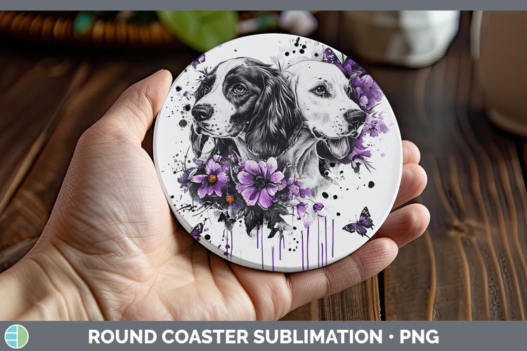 Dogs 05 Purple Drips English Setter Black and White Round Co