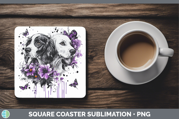 Dogs 05 Purple Drips English Setter Black and White Square C
