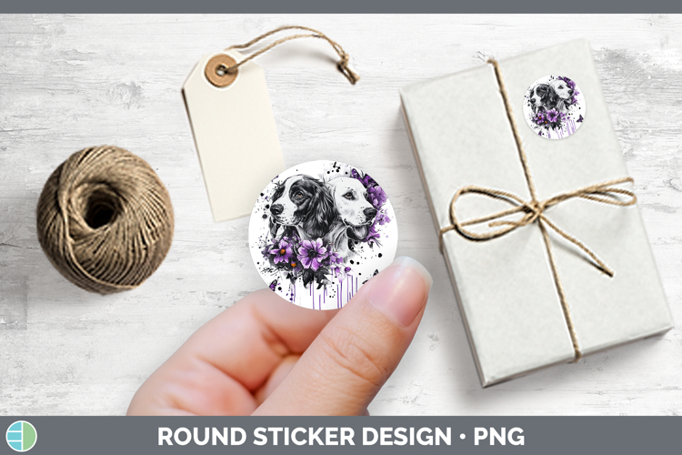Dogs 05 Purple Drips English Setter Black and White Stickers