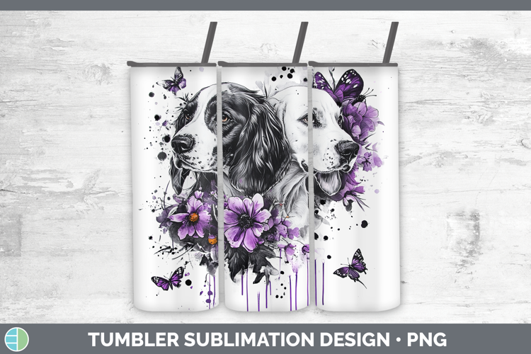 Dogs 05 Purple Drips English Setter Black and White Tumbler