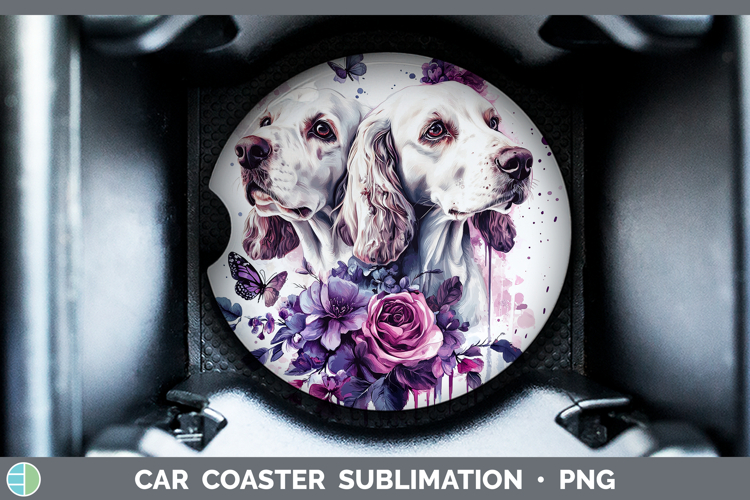 Dogs 05 Purple Drips English Setter Red and White Car Coaste