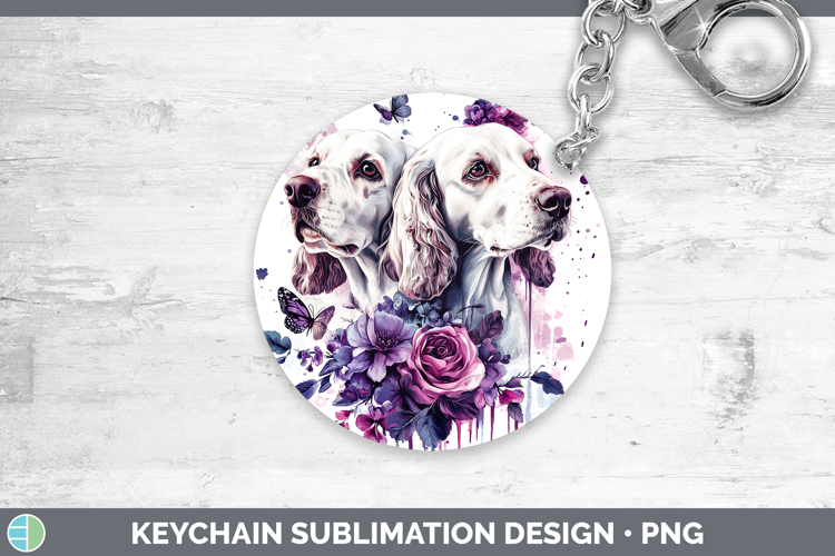 Dogs 05 Purple Drips English Setter Red and White Keychain S
