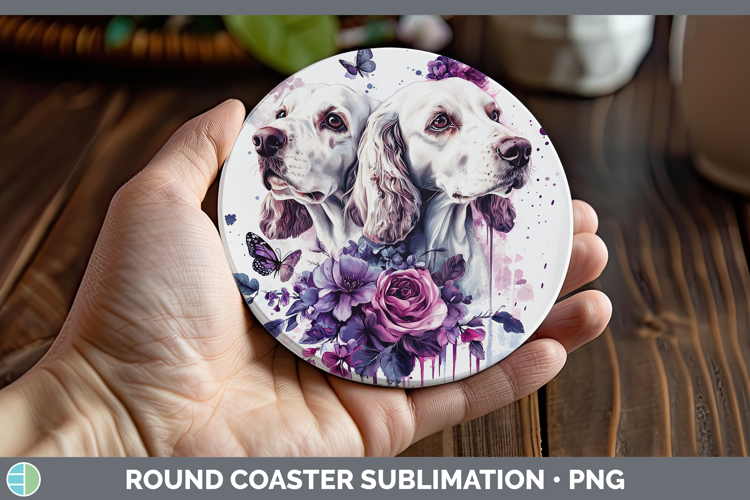 Dogs 05 Purple Drips English Setter Red and White Round Coas