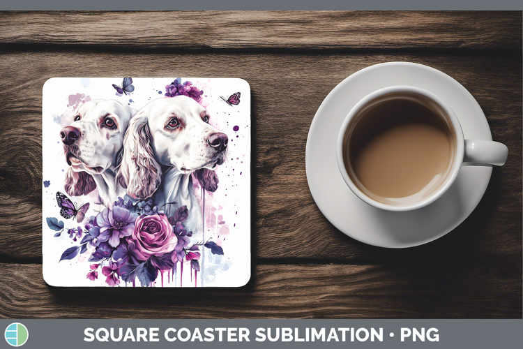 Dogs 05 Purple Drips English Setter Red and White Square Coa
