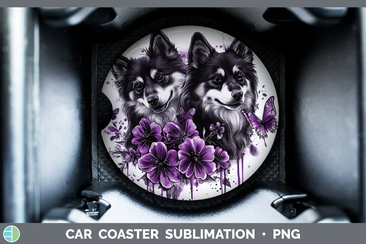 Dogs 05 Purple Drips Finnish Lapphund Car Coaster Sublimatio