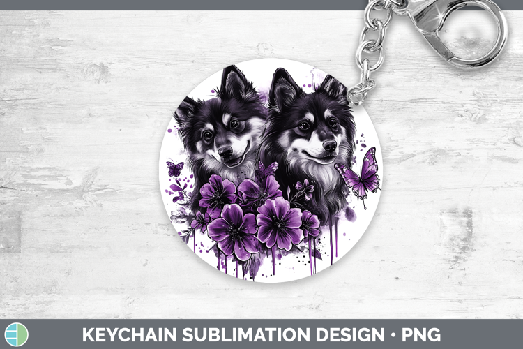 Dogs 05 Purple Drips Finnish Lapphund Keychain Sublimation K