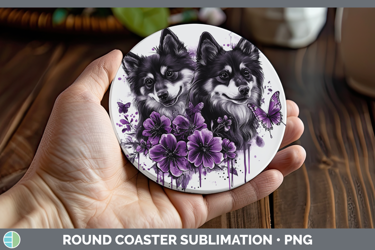 Dogs 05 Purple Drips Finnish Lapphund Round Coaster Sublimat