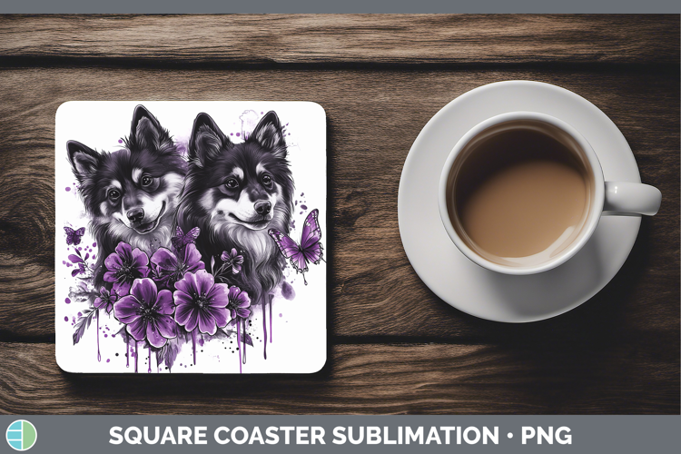 Dogs 05 Purple Drips Finnish Lapphund Square Coaster Sublima