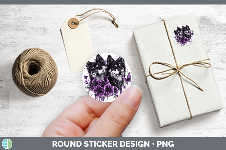 Dogs 05 Purple Drips Finnish Lapphund Stickers | Round Label