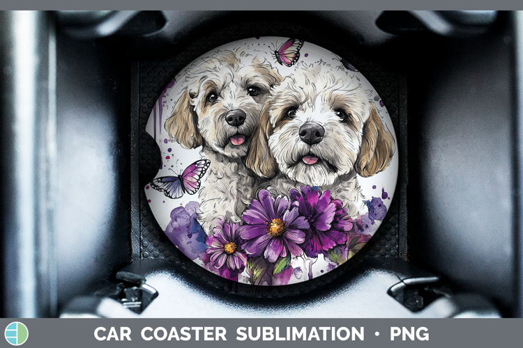Dogs 05 Purple Drips Labradoodle Car Coaster Sublimation De
