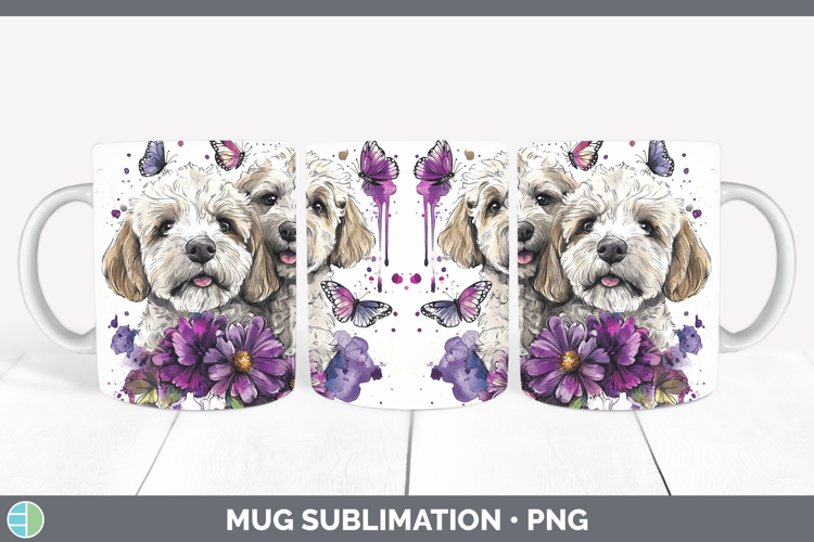 Dogs 05 Purple Drips Labradoodle Mug Wrap Sublimation Coffee