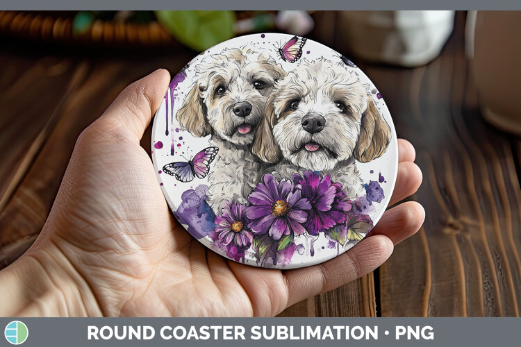 GorgeousDogs 05 Purple Drips Round Coaster design.
