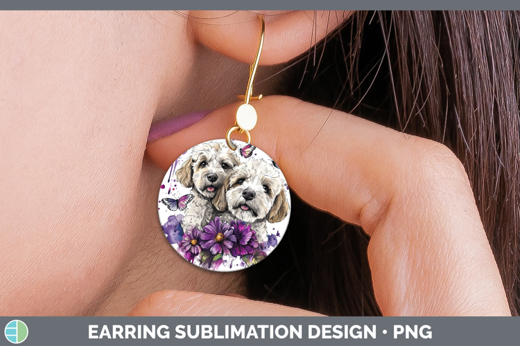 Dogs 05 Purple Drips Labradoodle Round Earrings Sublimation