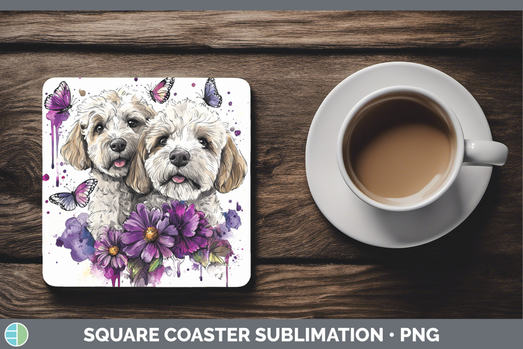 Dogs 05 Purple Drips Labradoodle Square Coaster Sublimation
