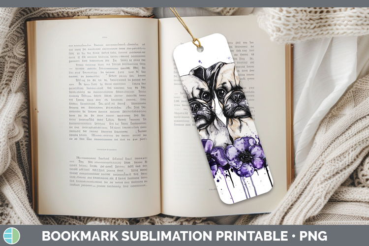 Dogs 05 Purple Drips Puggle Bookmark Sublimation Printable D
