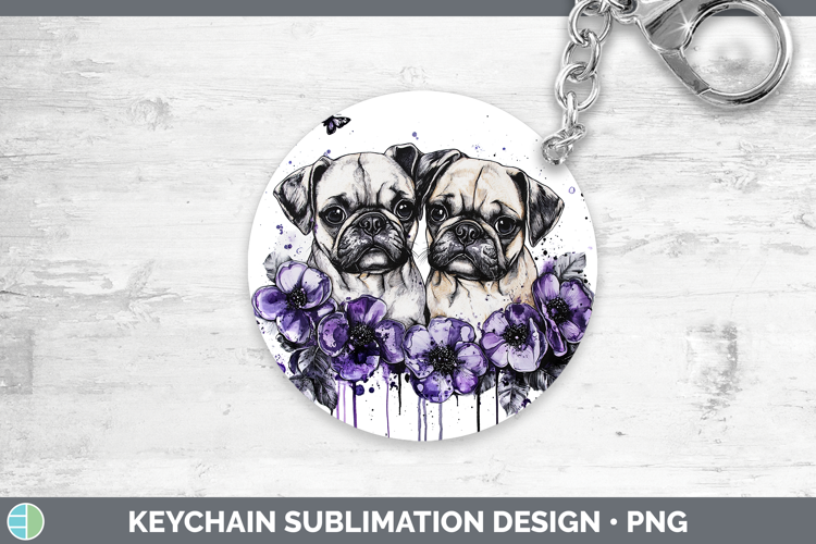 Dogs 05 Purple Drips Puggle Keychain Sublimation Keyring Des
