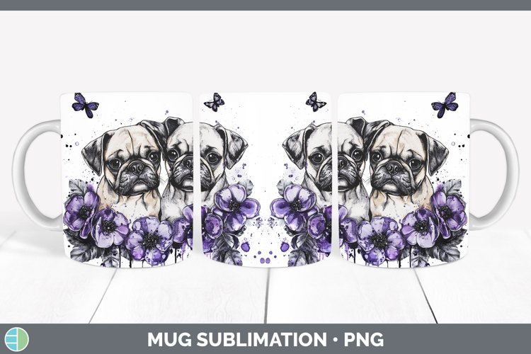 Dogs 05 Purple Drips Puggle Mug Wrap Sublimation Coffee Cup