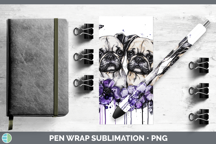 Dogs 05 Purple Drips Puggle Pen Wrap Sublimation Pen Designs