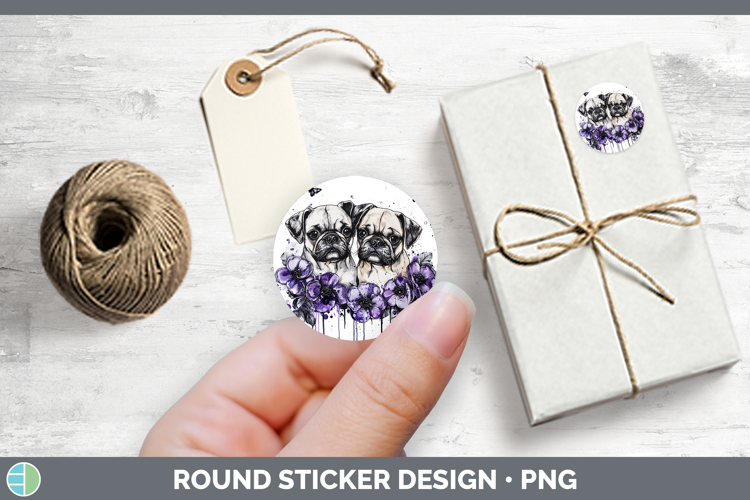 Dogs 05 Purple Drips Puggle Stickers | Round Labels Designs