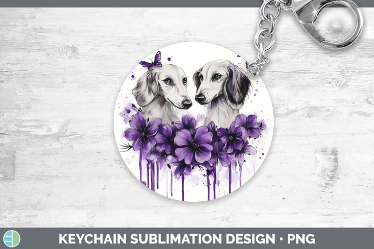 Dogs 05 Purple Drips Saluki Keychain Sublimation Keyring Des