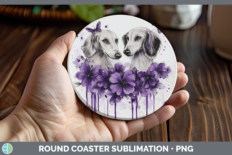 Dogs 05 Purple Drips Saluki Round Coaster Sublimation Coaste