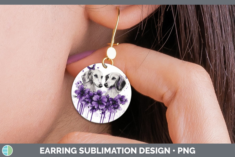 Dogs 05 Purple Drips Saluki Round Earrings Sublimation Earri