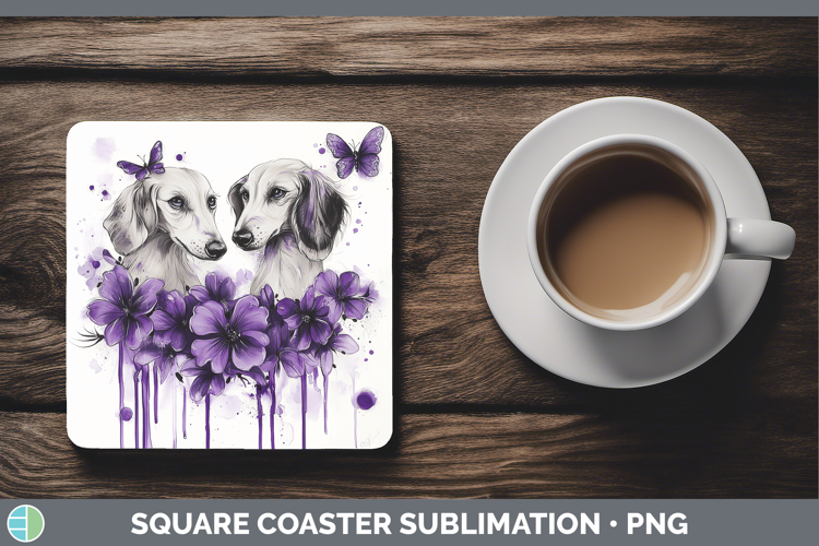 Dogs 05 Purple Drips Saluki Square Coaster Sublimation Coast