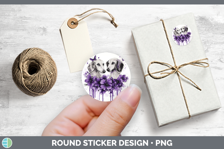 Dogs 05 Purple Drips Saluki Stickers | Round Labels Designs