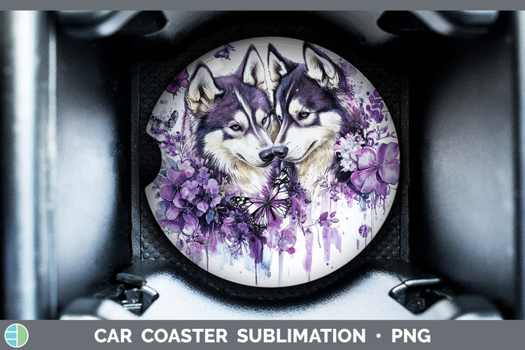 Dogs 05 Purple Drips Siberian Husky Car Coaster Sublimation