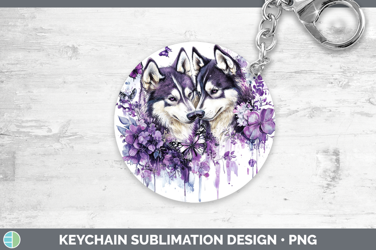 Dogs 05 Purple Drips Siberian Husky Keychain Sublimation Key