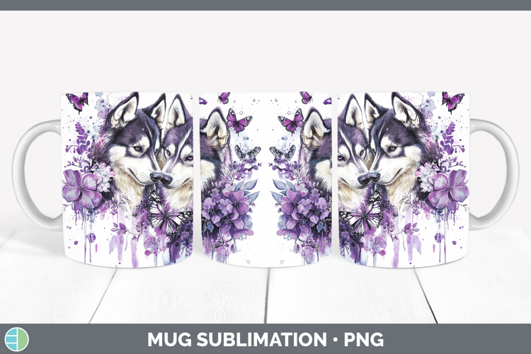 Dogs 05 Purple Drips Siberian Husky Mug Wrap Sublimation Cof