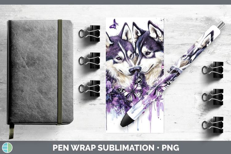 Dogs 05 Purple Drips Siberian Husky Pen Wrap Sublimation Pen