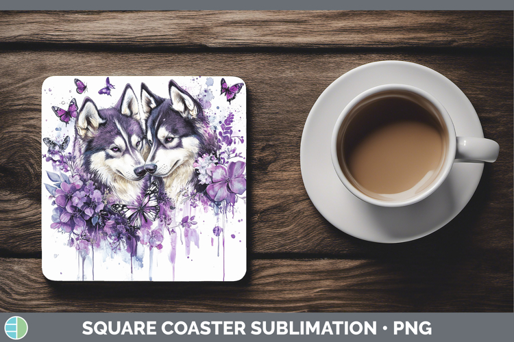 Dogs 05 Purple Drips Siberian Husky Square Coaster Sublimati