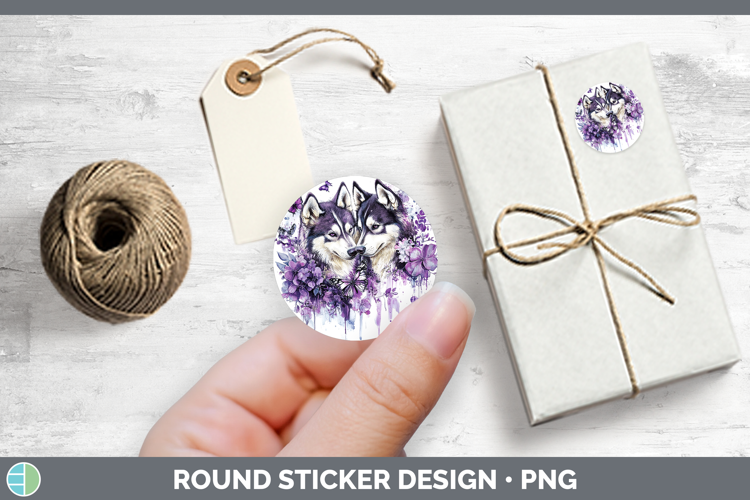 Dogs 05 Purple Drips Siberian Husky Stickers | Round Labels