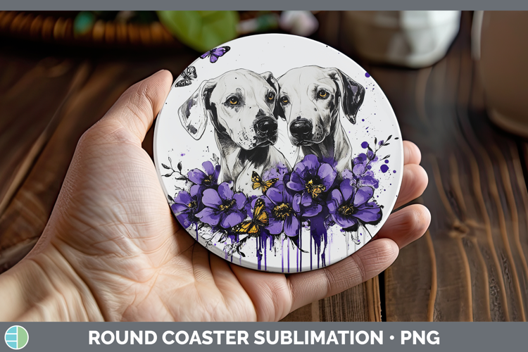 Dogs 05 Purple Drips Warren Hound Round Coaster Sublimation