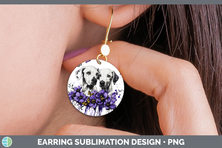 Dogs 05 Purple Drips Warren Hound Round Earrings Sublimation