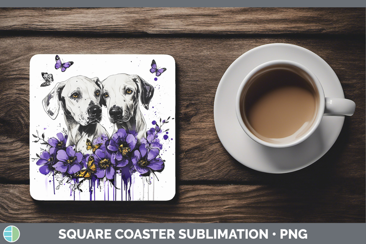 Dogs 05 Purple Drips Warren Hound Square Coaster Sublimation