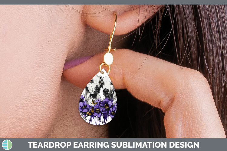Dogs 05 Purple Drips Warren Hound Teardrop Earrings Sublimat