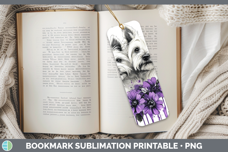 Dogs 05 Purple Drips White Highland Terrier Bookmark Sublima