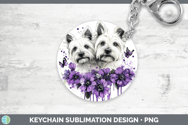 Dogs 05 Purple Drips White Highland Terrier Keychain Sublima