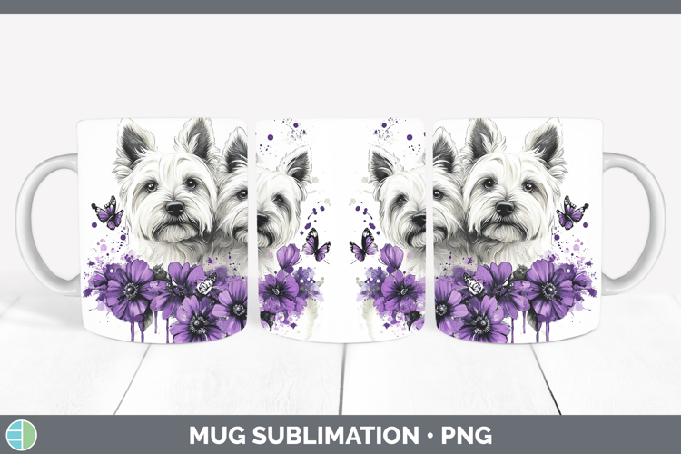 Dogs 05 Purple Drips White Highland Terrier Mug Wrap Sublima