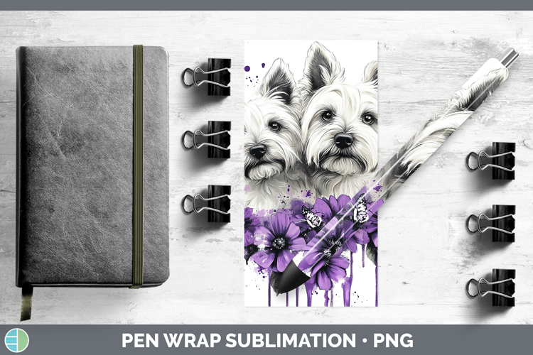 Dogs 05 Purple Drips White Highland Terrier Pen Wrap Sublima