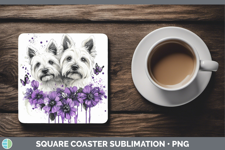 Dogs 05 Purple Drips White Highland Terrier Square Coaster S