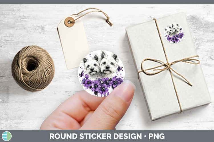 Dogs 05 Purple Drips White Highland Terrier Stickers | Round