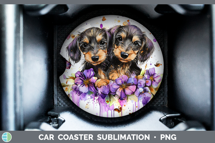 Dogs 05 Purple Drips Wire Haired Dachshund Car Coaster Subli