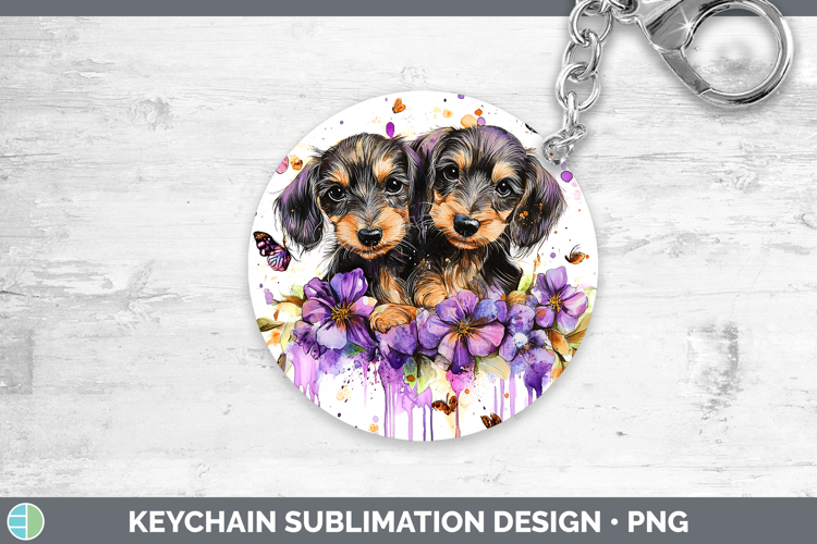 Dogs 05 Purple Drips Wire Haired Dachshund Keychain Sublimat