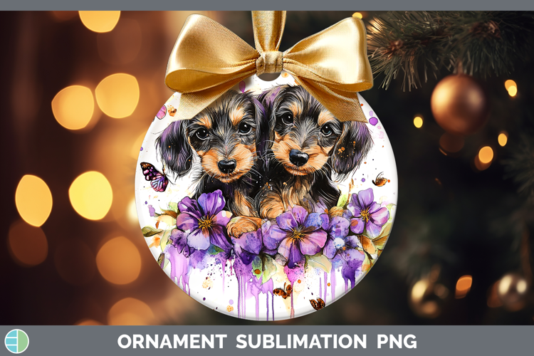 Dogs 05 Purple Drips Wire Haired Dachshund Ornament Sublimat