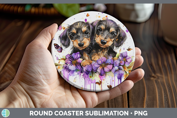 Dogs 05 Purple Drips Wire Haired Dachshund Round Coaster Sub