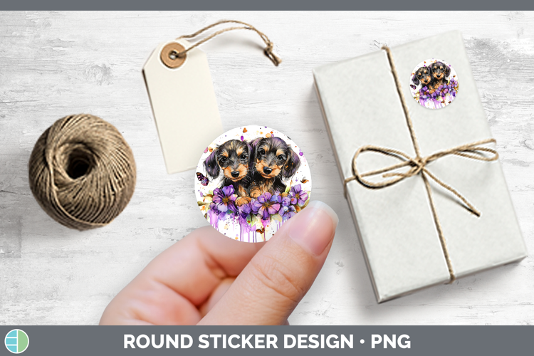 Dogs 05 Purple Drips Wire Haired Dachshund Stickers | Round